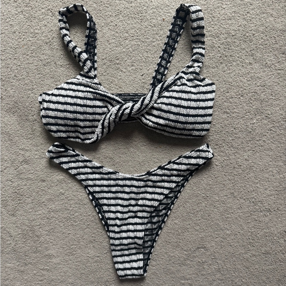 Striped Black and White Bikini Set